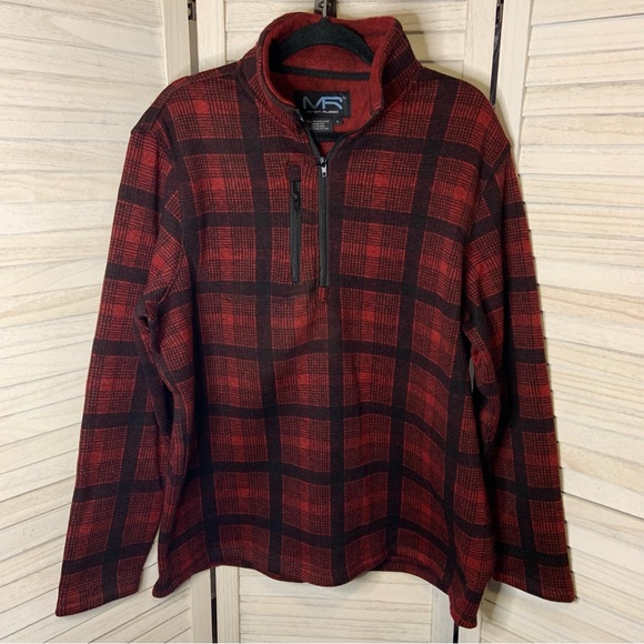 Mack Russo Red and Black Plaid Mock Neck Quarter Zip Fleece Pullover Jacket New - Picture 1 of 8